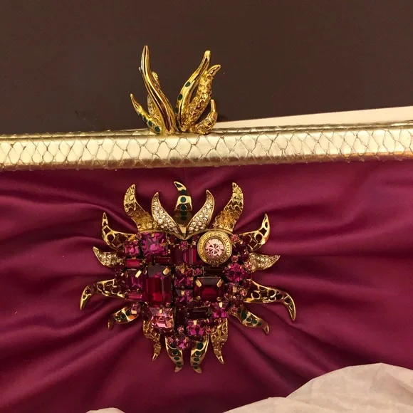 Coach Magenta "Flamed Heart" Clutch with Gold Accents; Tony Duquette; 2012 - Picture 2 of 14